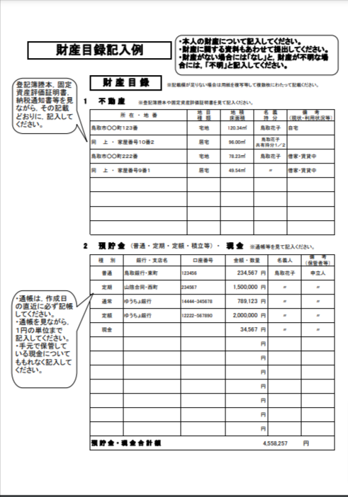 財産目録記入例