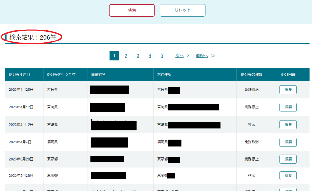 何も選択せず検索した結果